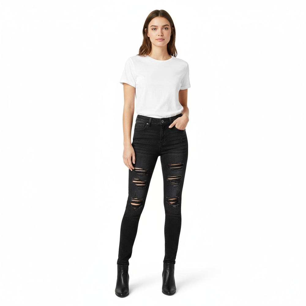 American Eagle Jeans Women's Black Skinny Distressed‎ Ripped Grunge Chic